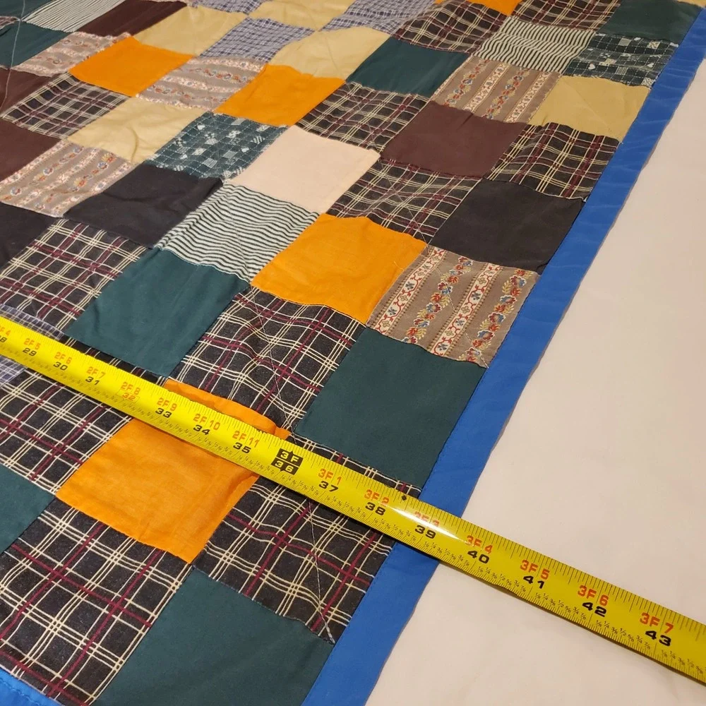 Handmade Patchwork Lap Quilt Plaid Floral Multi Color Farmhouse Throw 51x43